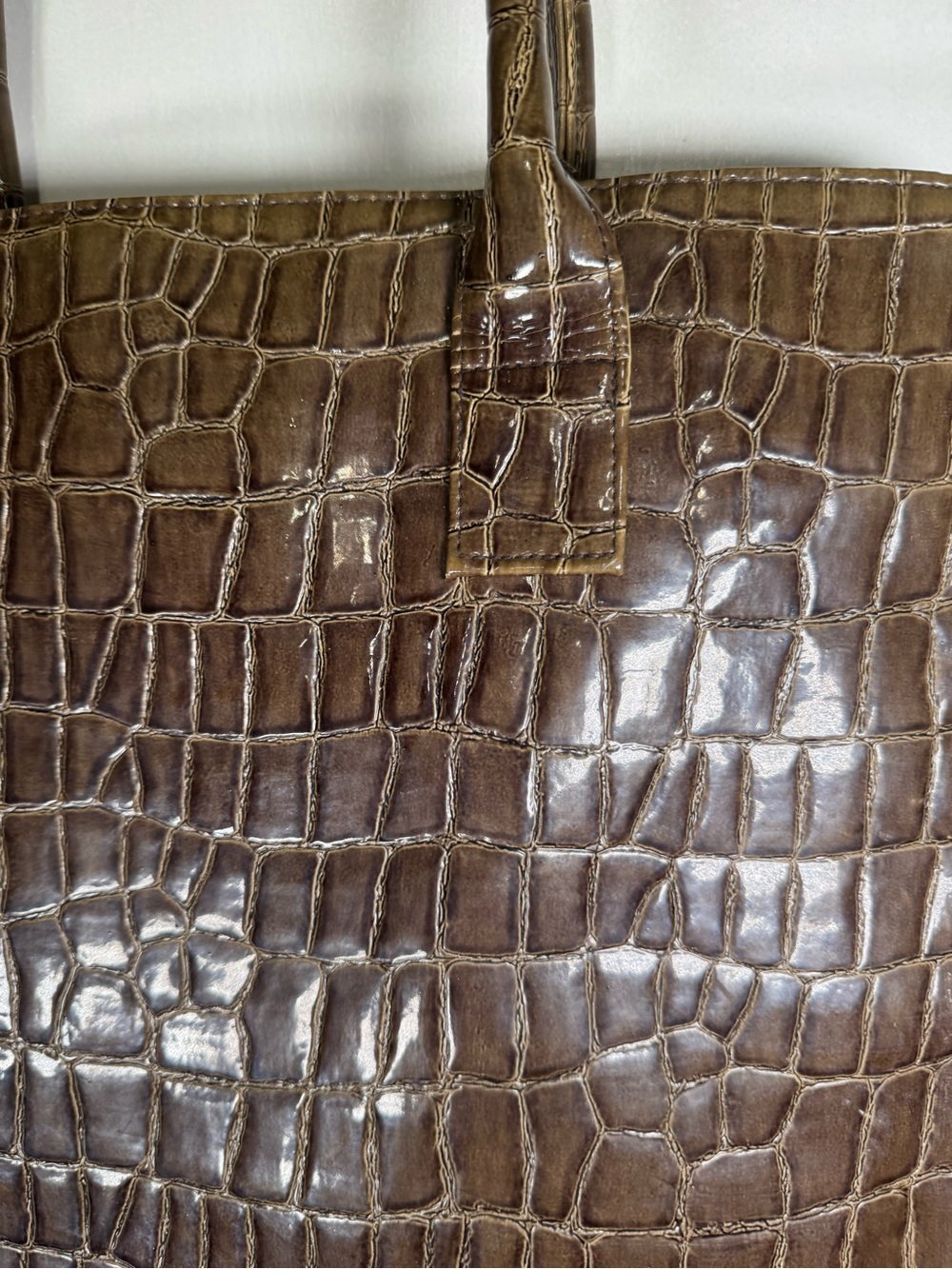 Murval Croc-Embossed Brown Patent Top-Handle Tote Laptop Bag - Picture 2 of 13